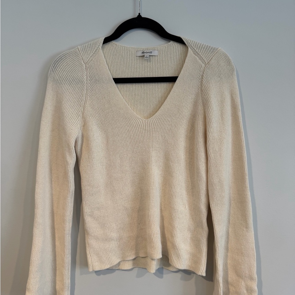 Madewell Cream V-Neck Ribbed Sweater